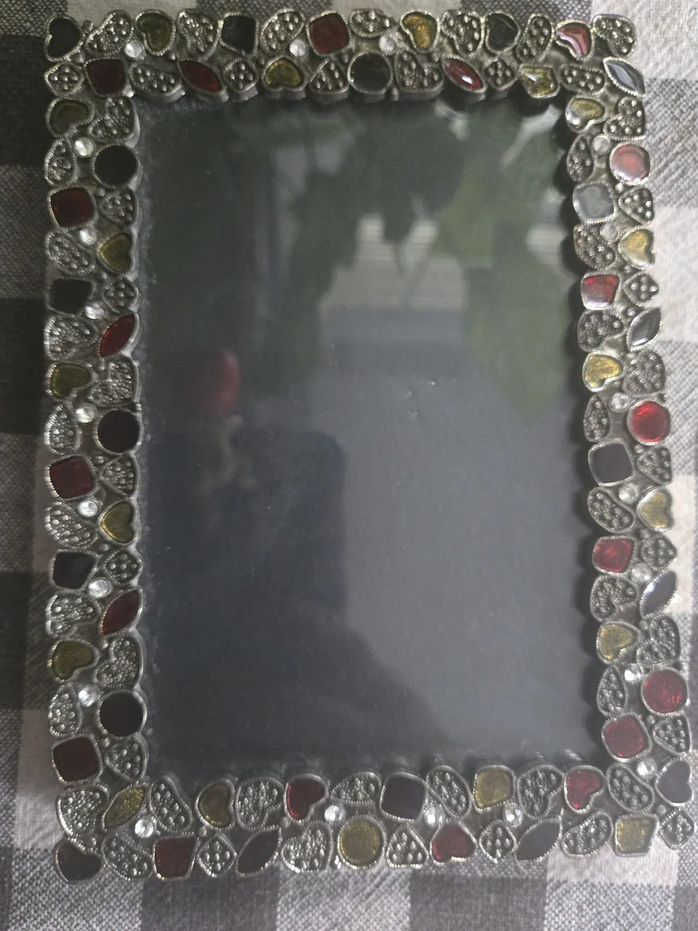 Vintage Ornate Bejeweled Enamel Metal Picture Frame, 4x6